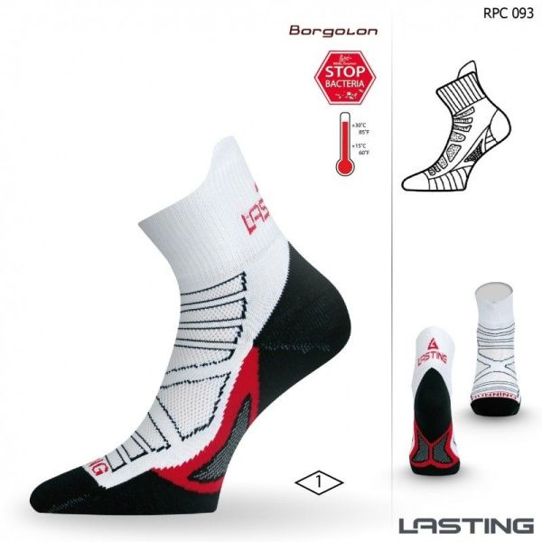 Носки Lasting RPC 093, microfiber+polypropylene, белый с черной подошвой и красной полоской