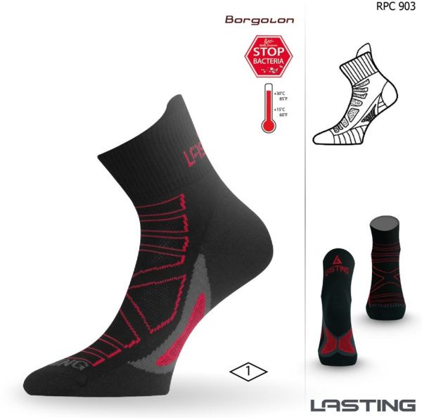 Носки Lasting RPC 903, microfiber+polypropylene, черный с серой подошвой и красной полоской